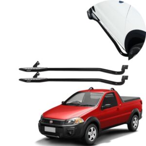 Estribo Tubular Preto com Chapa Pisante Strada 1998 até 2020 (Cabine Simples)
